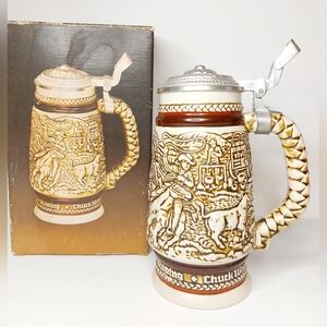 LargeWestern Round up Avon Collector Stein with pewter lid and Original box